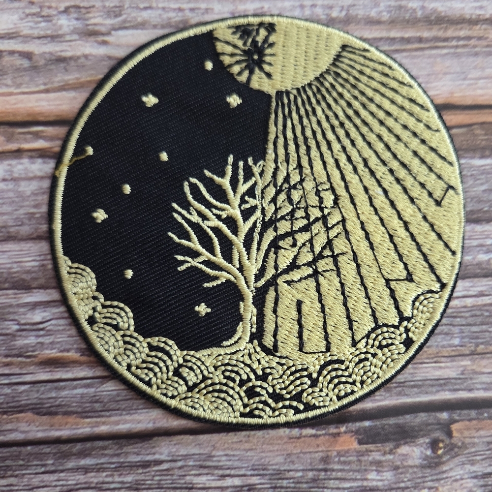 Black And Gold Tree Day Night Sun Moon Boho Hippie Witch Iron on Patch.